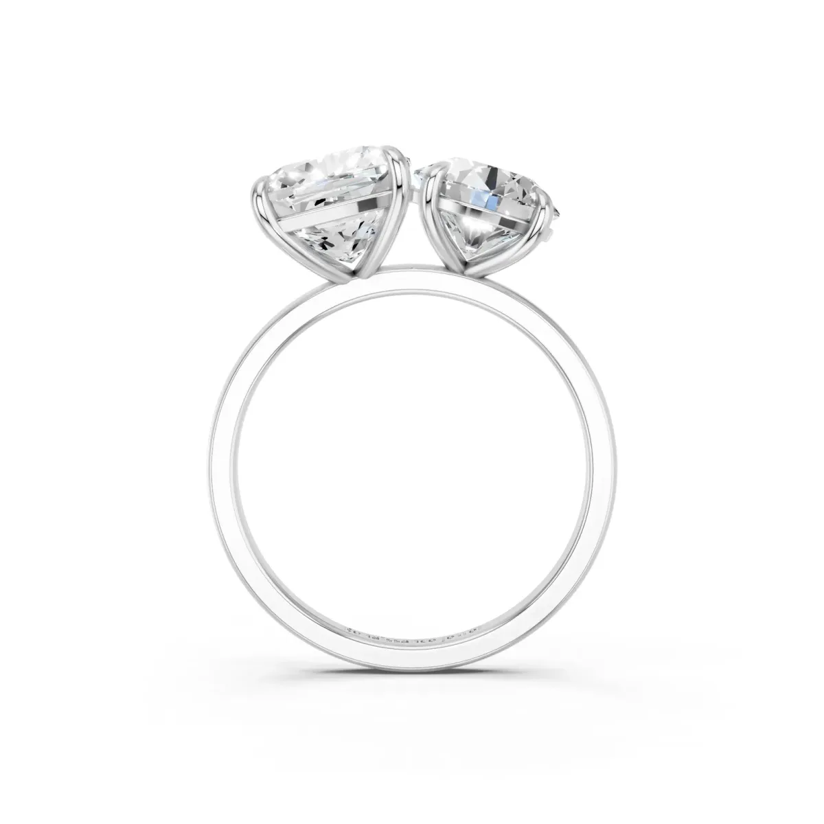 Round and Cushion Toi Moi Ring with Prong Setting and Plain Band Silver