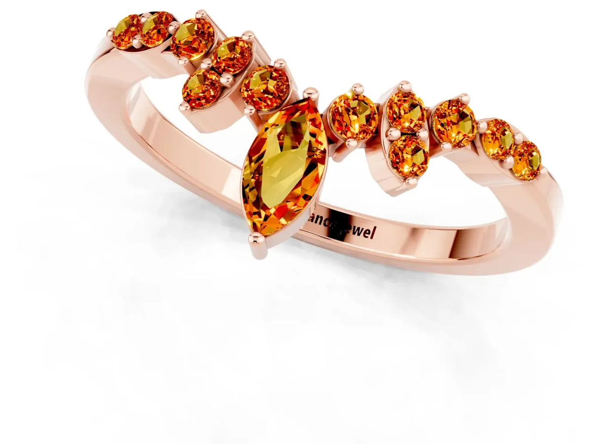 Marquise and Round Citrine Chevron Band with Prong Setting Rose gold