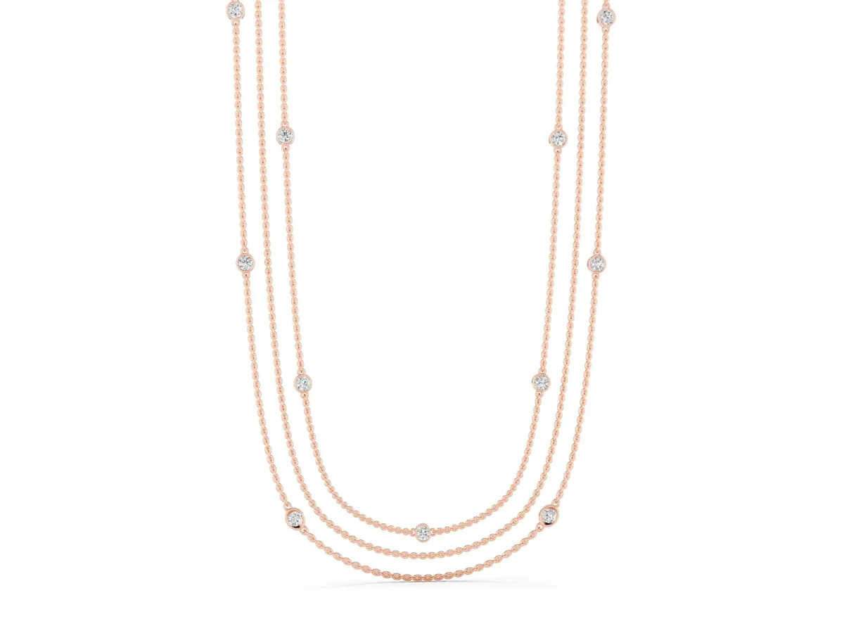 Round Diamond Station Necklace Rose gold