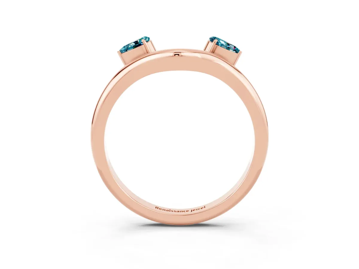 Pear Cut Blue Topaz Two-Stone Open Band Ring with Prong Setting Rose gold