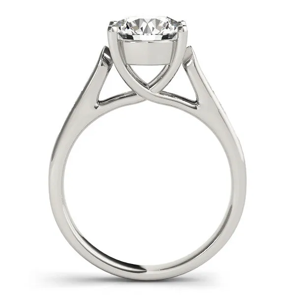 Oval Cut Solitaire Cathedral Diamond Engagement Ring with Channel-Set Band and Four-Prong Setting Silver