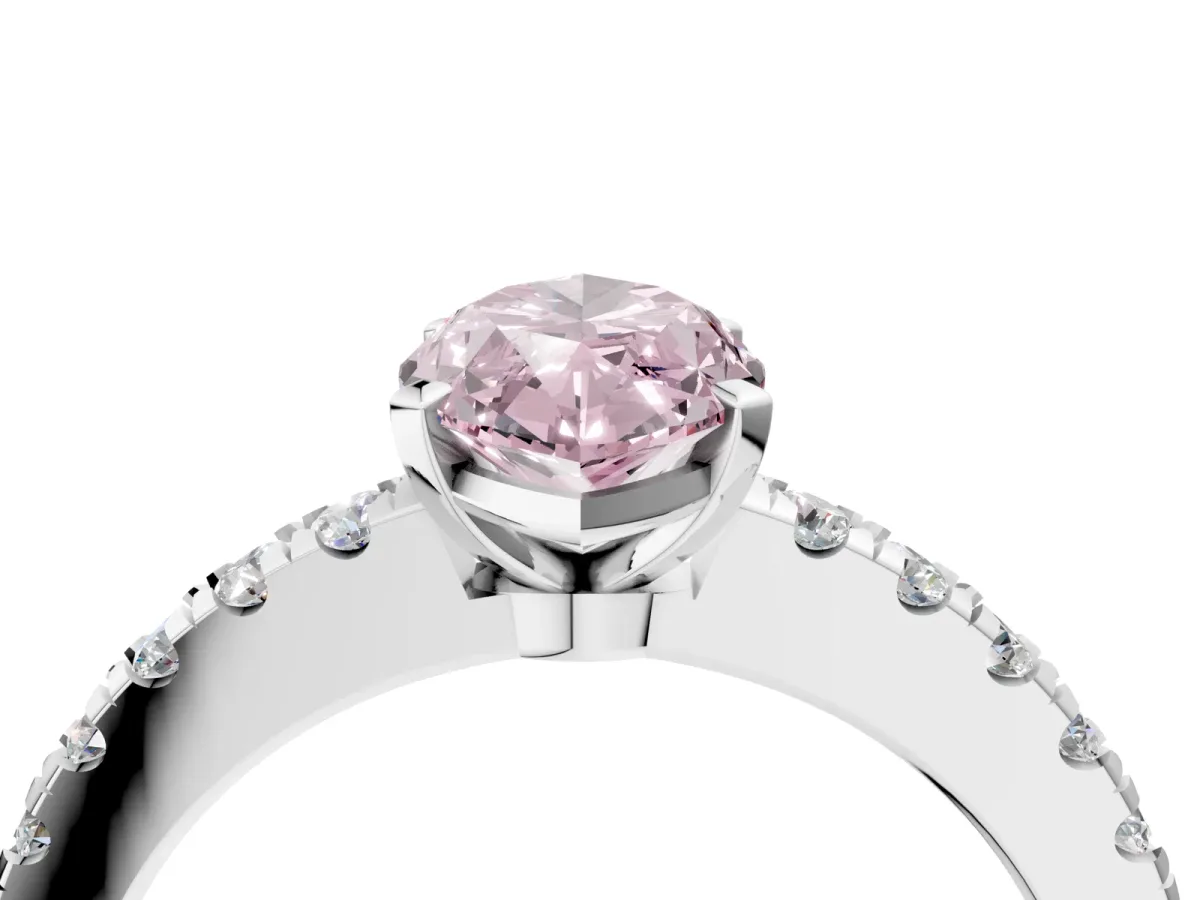 Fancy Pink Marquise Cut Solitaire Diamond with Pavé Band and Four-Prong Setting Silver