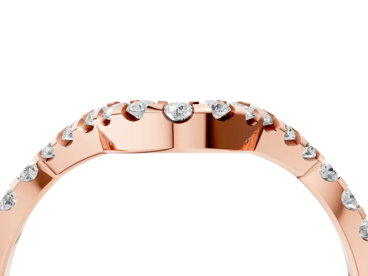 Round Diamond Pavé Chevron Wedding Band with Prong Setting Rose gold