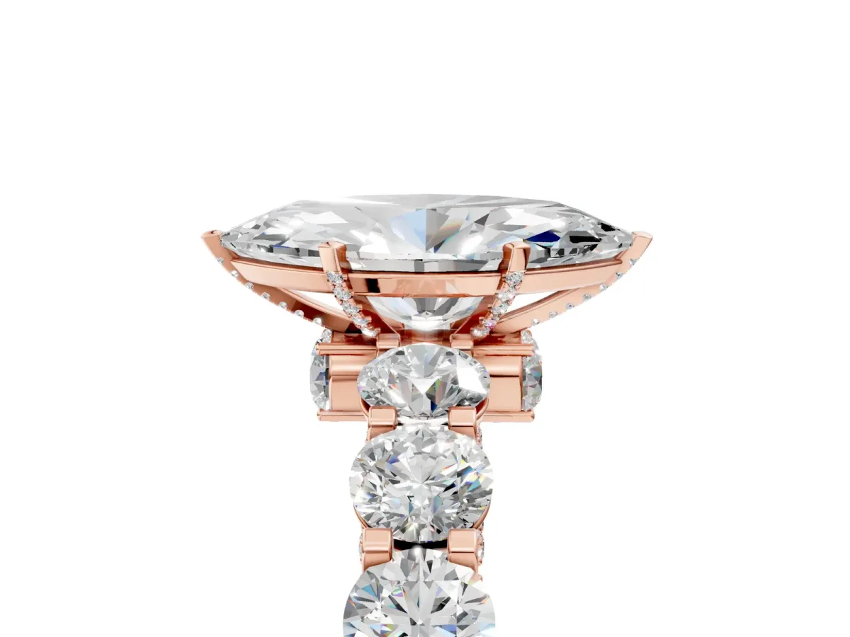 Marquise Cut Diamond Side Stone Engagement Ring with Four-Prong Setting Rose gold