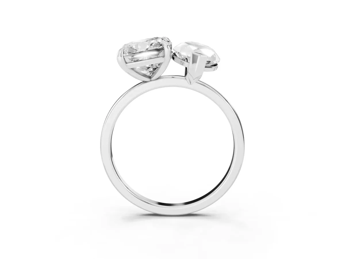 Cushion and Marquise Toi Moi Ring with Prong Setting and Plain Band White gold