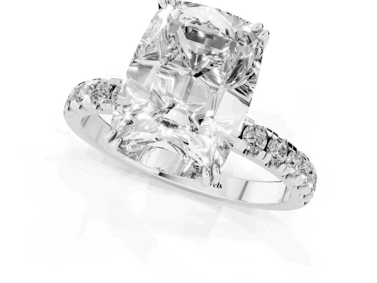Old Mine Elongated Cushion Diamond Pave Band Ring Silver