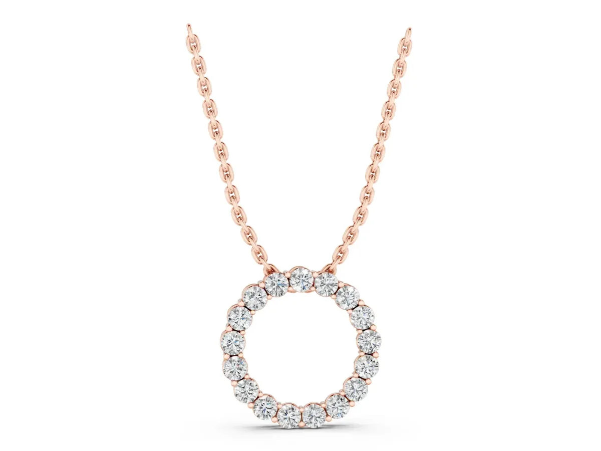 Round Diamond Circle Pendant with Prong Setting Rose gold