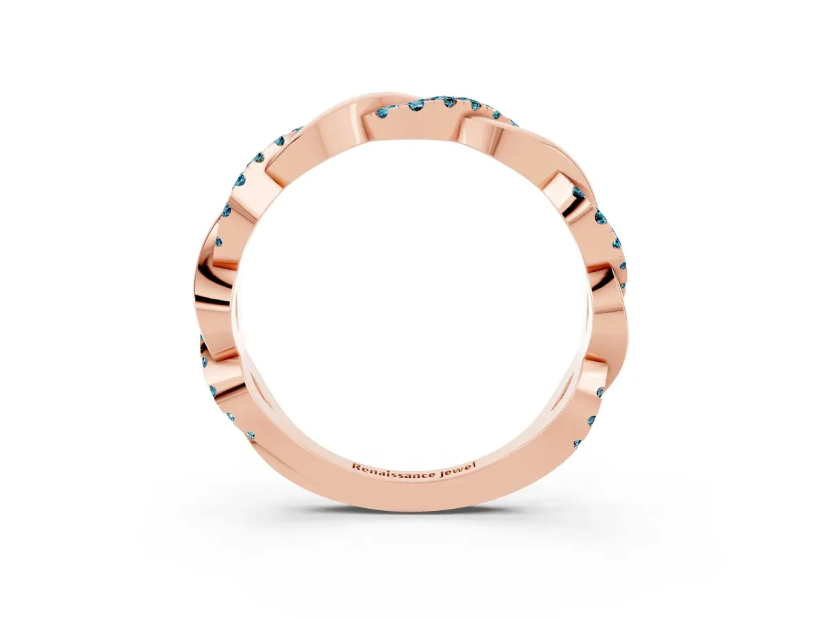 Pavé Round Blue Topaz Twist Eternity Band with Shared Prong Setting Rose gold