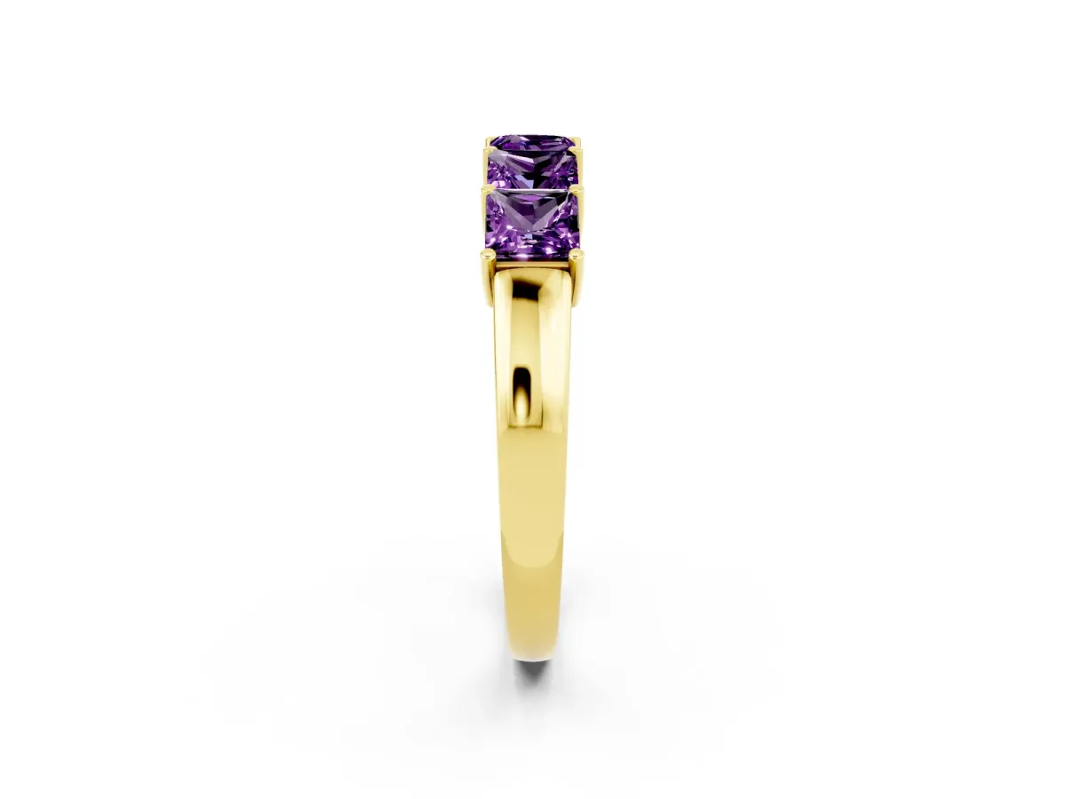 Princess Cut Five-Stone Amethyst Band with Prong Setting Yellow gold