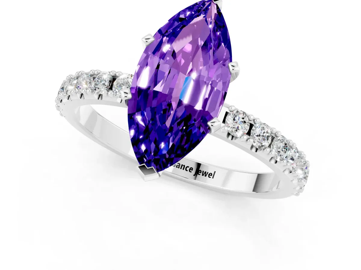 Marquise Cut Tanzanite Solitaire Pavé Band with Four-Prong Setting Silver