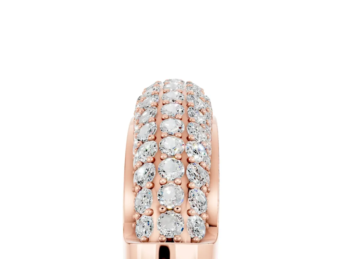 Three-Row Pavé Round Moissanite Dome Band Rose gold