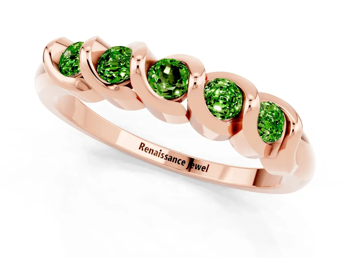 Round Peridot Eternity Band with Twist Prong Setting Rose gold