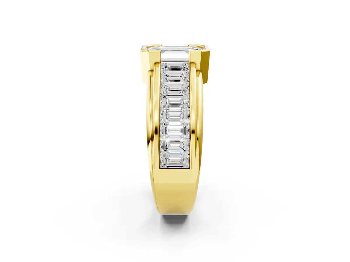 Emerald Cut Diamond Side Stone Engagement Ring Yellow gold