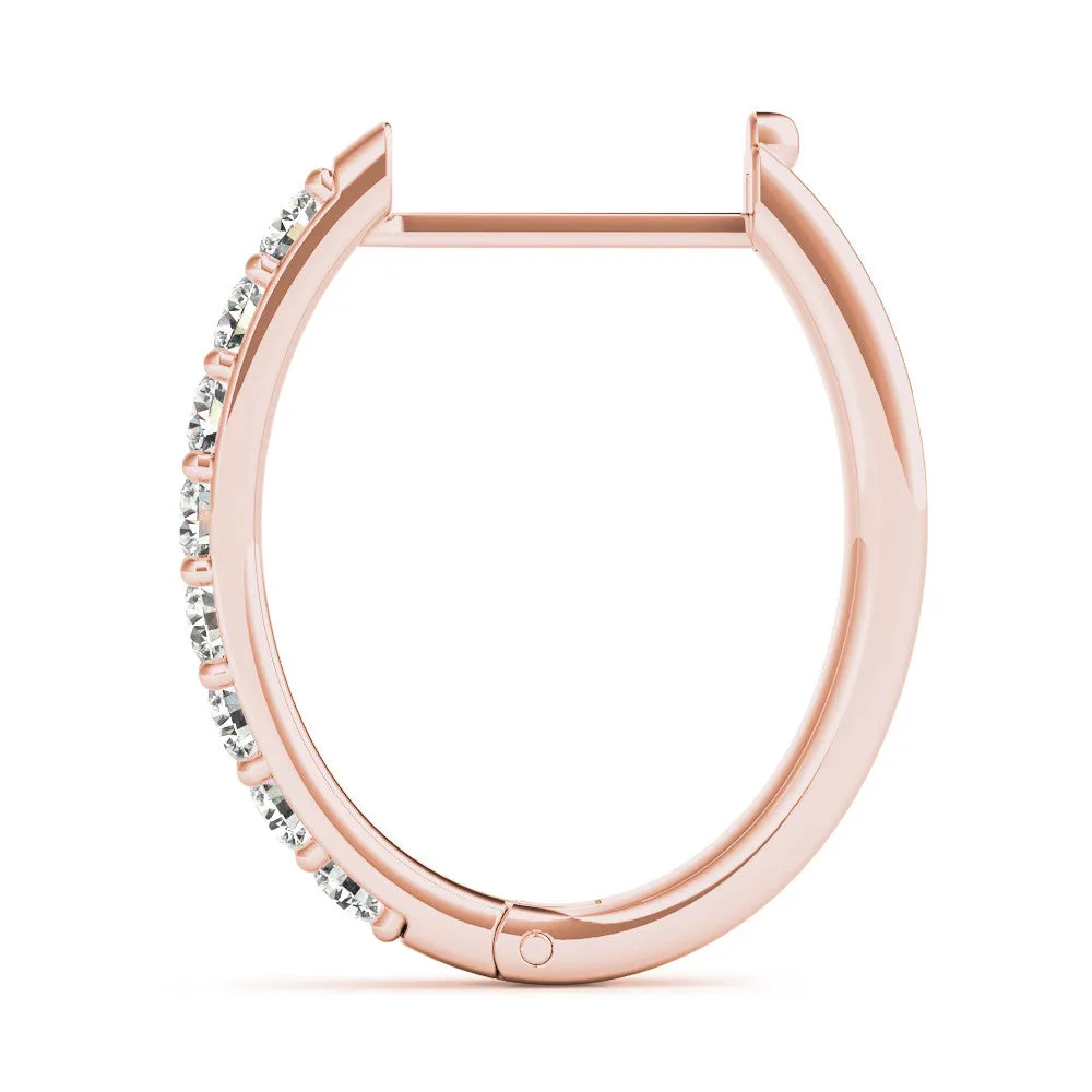 Round Cut Diamond Channel Set Hoop Earrings with Prong Setting Rose gold