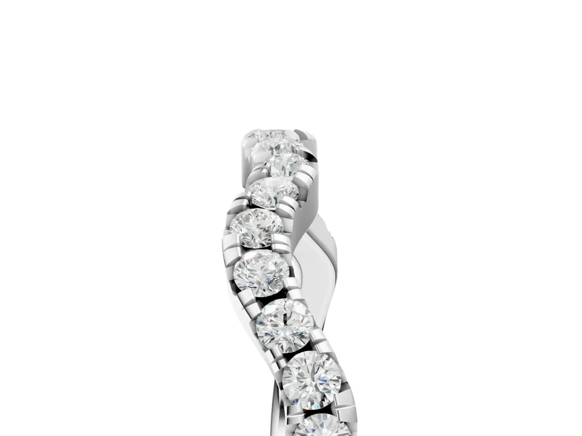 Round Diamond Scalloped Pavé Wedding Band with Shared Prong Setting White gold