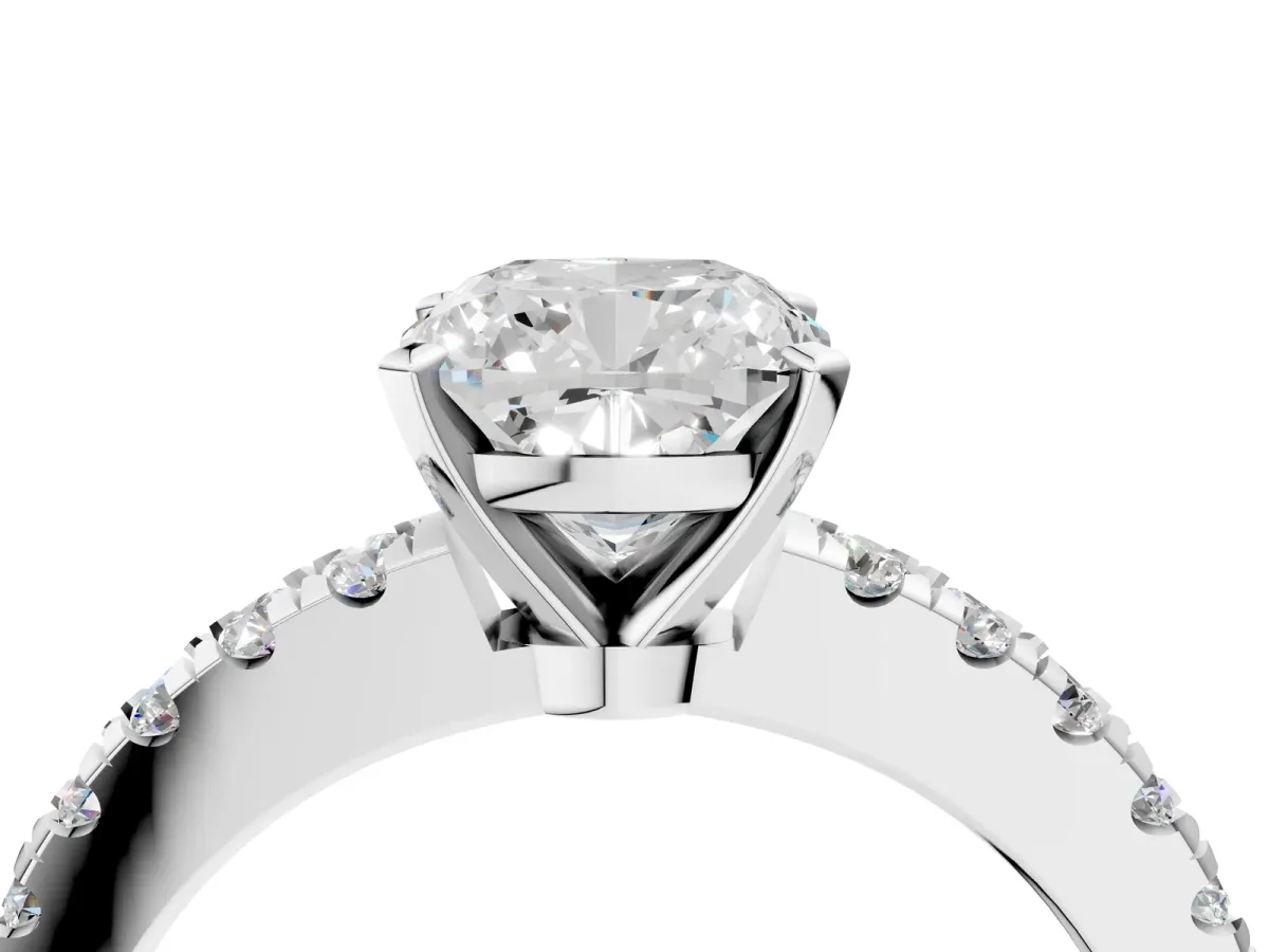 Cushion Cut Solitaire Diamond with Pavé Band and Four-Prong Setting Silver