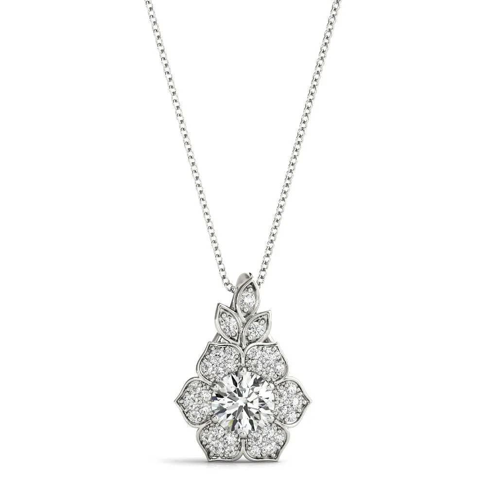 Round Brilliant Flower Cluster Pendant with Prong Setting Silver