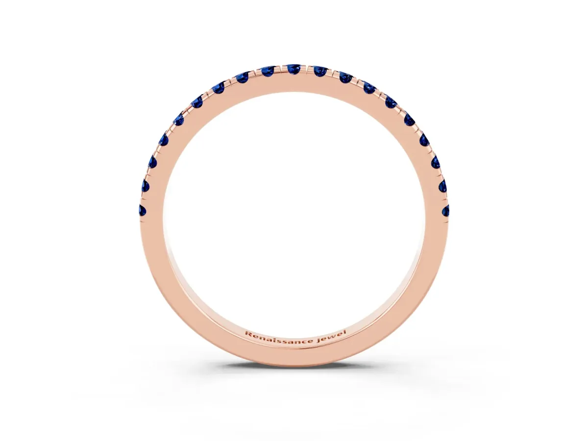Pavé Round Blue Sapphire Half Eternity Band with Shared Prong Setting Rose gold