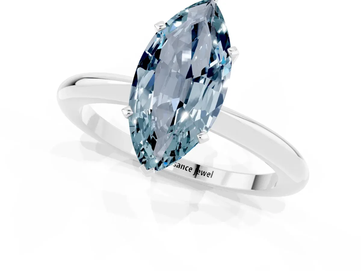 Marquise Cut Aquamarine Solitaire Ring with Six-Prong Setting and Classic Band Silver