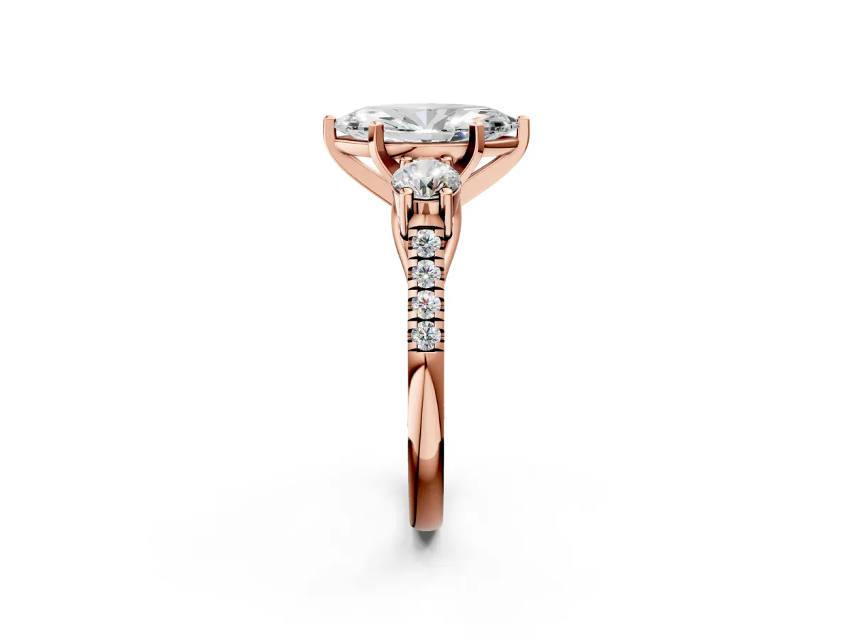 Three-Stone Marquise Cut Diamond Pavé Band with Four-Prong Setting Rose gold