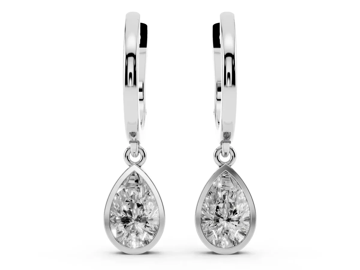 Pear Diamond Framed Huggie Drop Earrings Silver