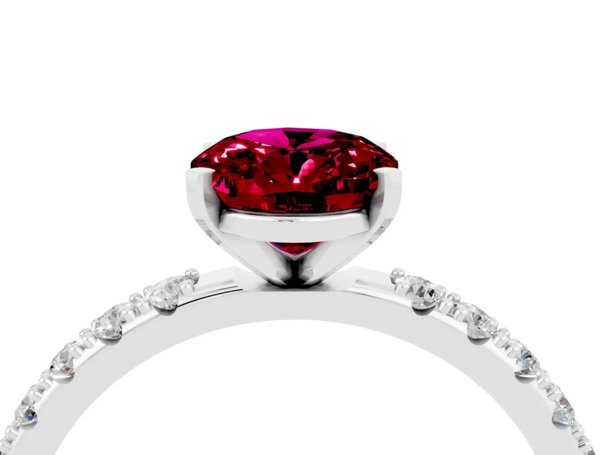 Oval Cut Garnet Solitaire Pavé Band with Four-Prong Setting Silver