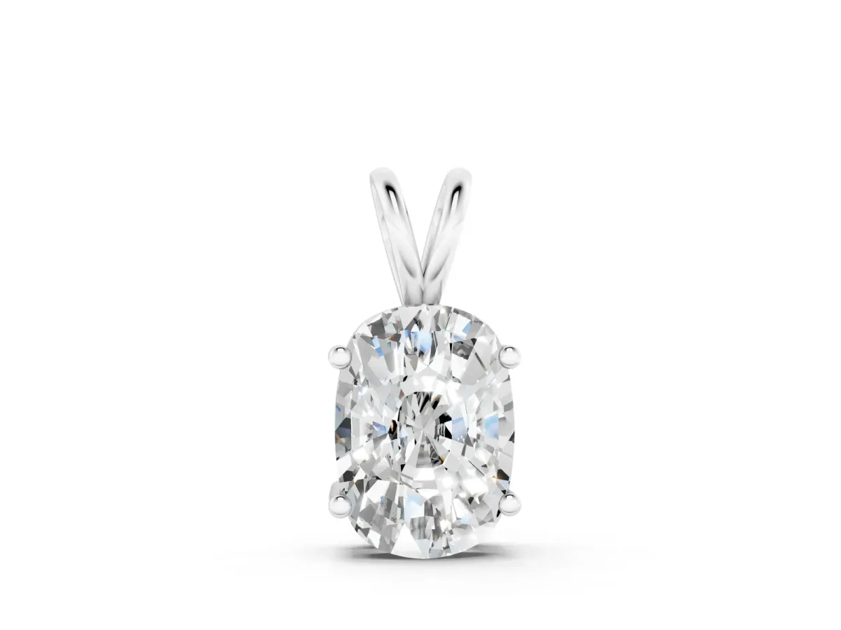 Old Mine Cushion Diamond Solitaire Pendant with Four Prong Setting White gold