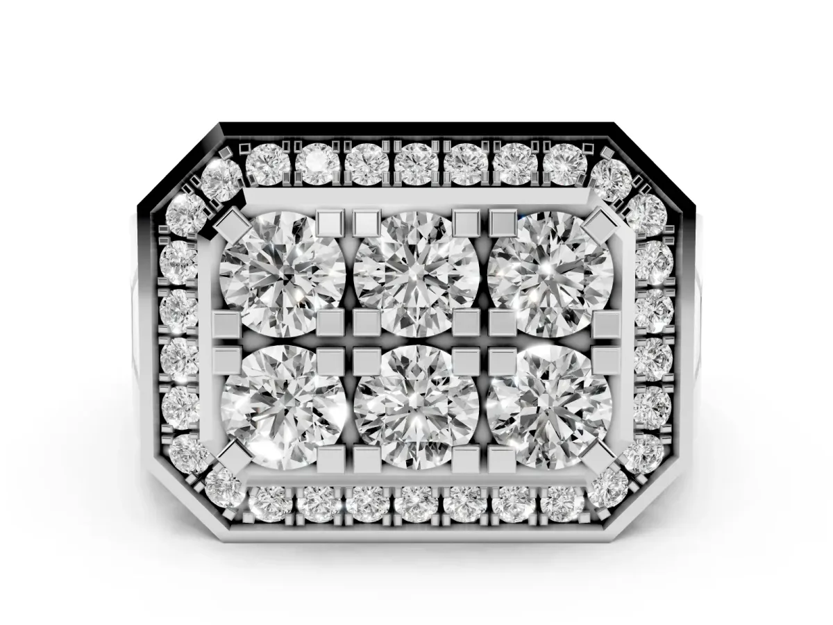 Round Diamond Cluster Halo Mens Ring White gold