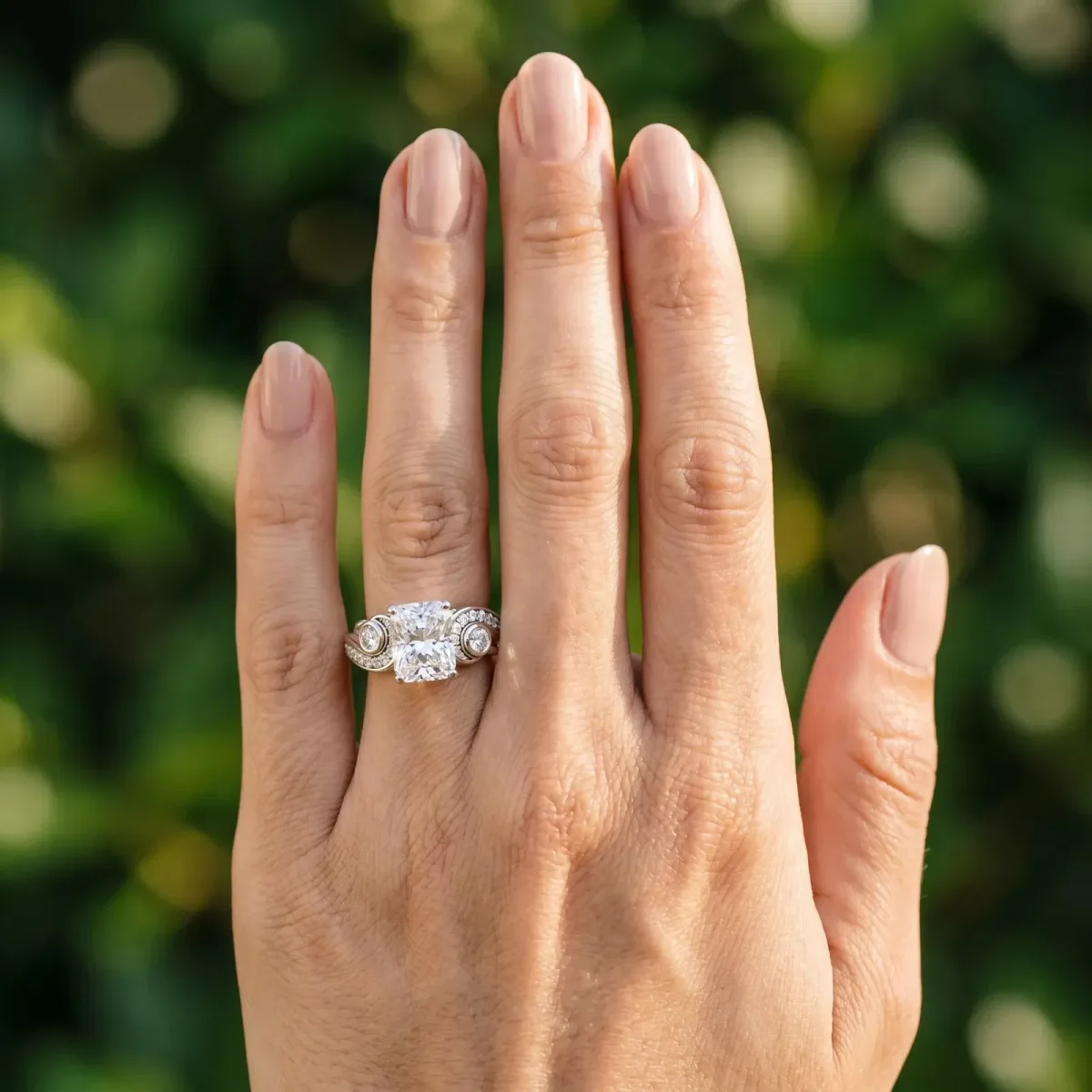 Radiant Cut Diamond Solitaire Ring with Milgrain Pavé Band and Four-Prong Setting Silver