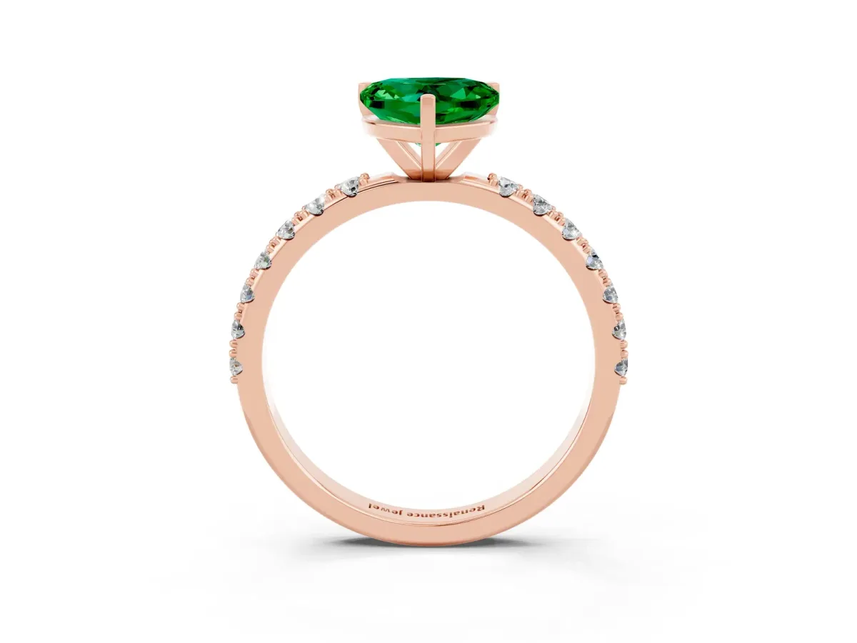 Heart Cut Emerald Solitaire Pavé Band with Four-Prong Setting Rose gold