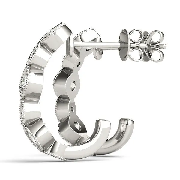 Milgrain Cushion and Marquise Diamond Hoop Earrings Silver