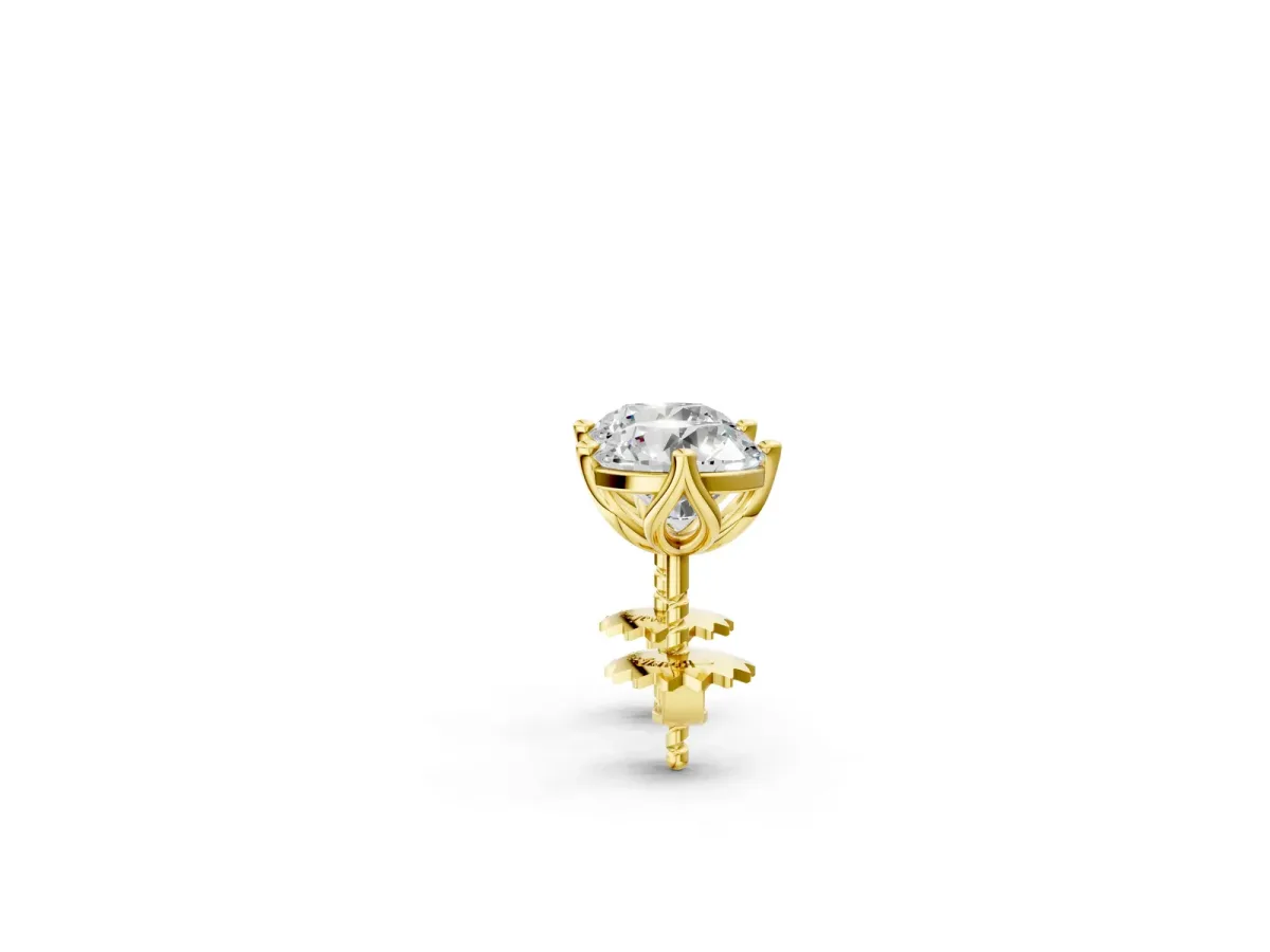 Round Diamond Flower Petal Solitaire Stud Earrings Yellow gold
