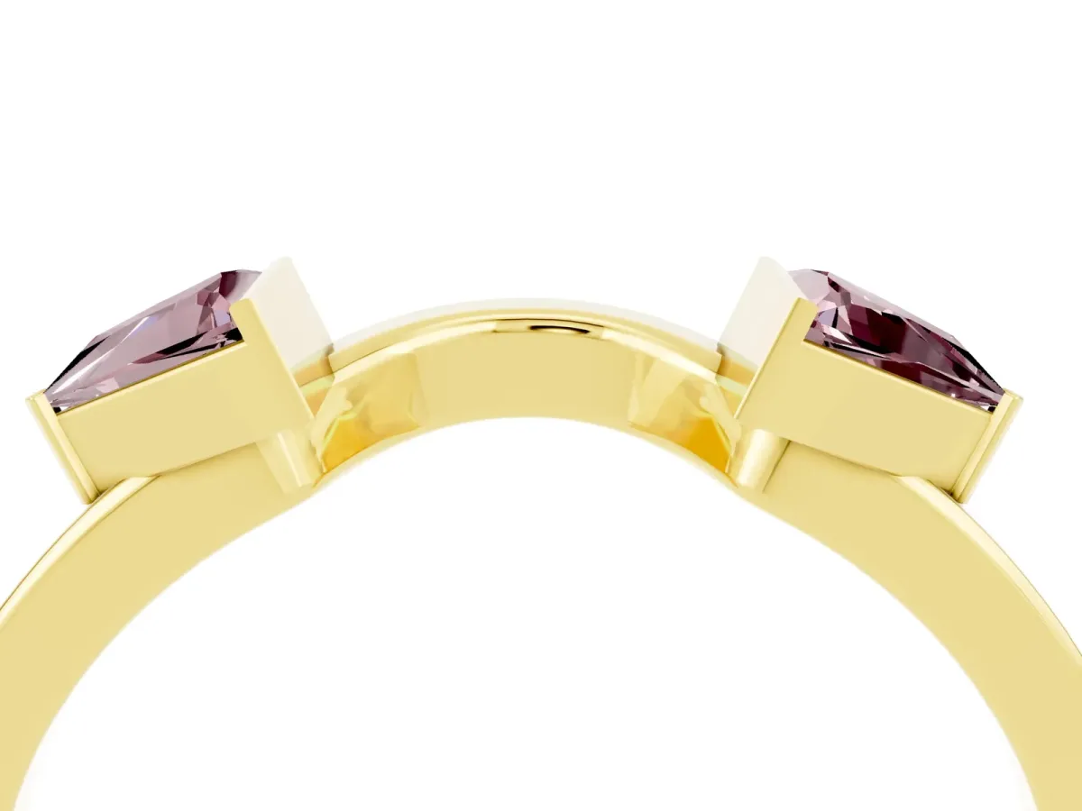 Trillion Morganite Open Band Ring with Bezel Setting Yellow gold