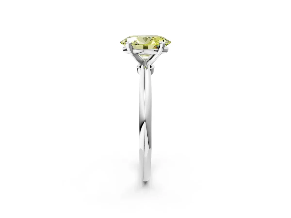 Fancy Yellow Oval Cut Diamond Solitaire Ring with Six-Prong Setting and Classic Band Platinum