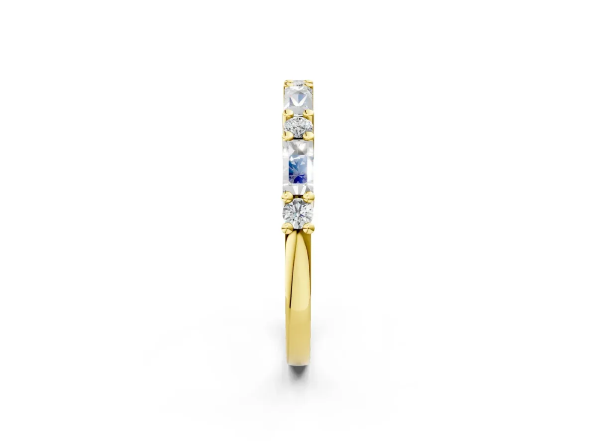 Baguette and Round Diamond Bar Setting Half Eternity Band with Prong Setting Yellow gold