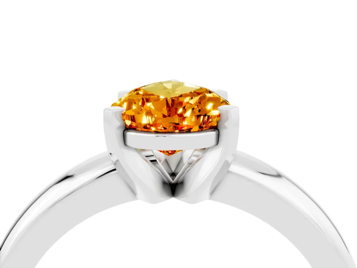 Pear Cut Citrine Solitaire Engagement Ring with Round Band and Four-Prong Setting Silver