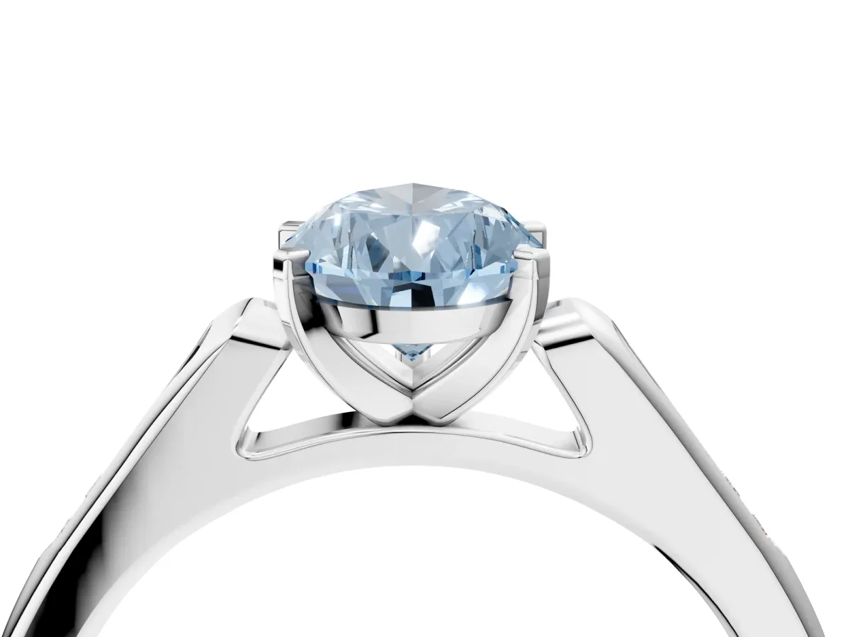 Fancy Blue Pear Cut Diamond Solitaire Ring with Channel Set Round Band and Prong Setting Platinum