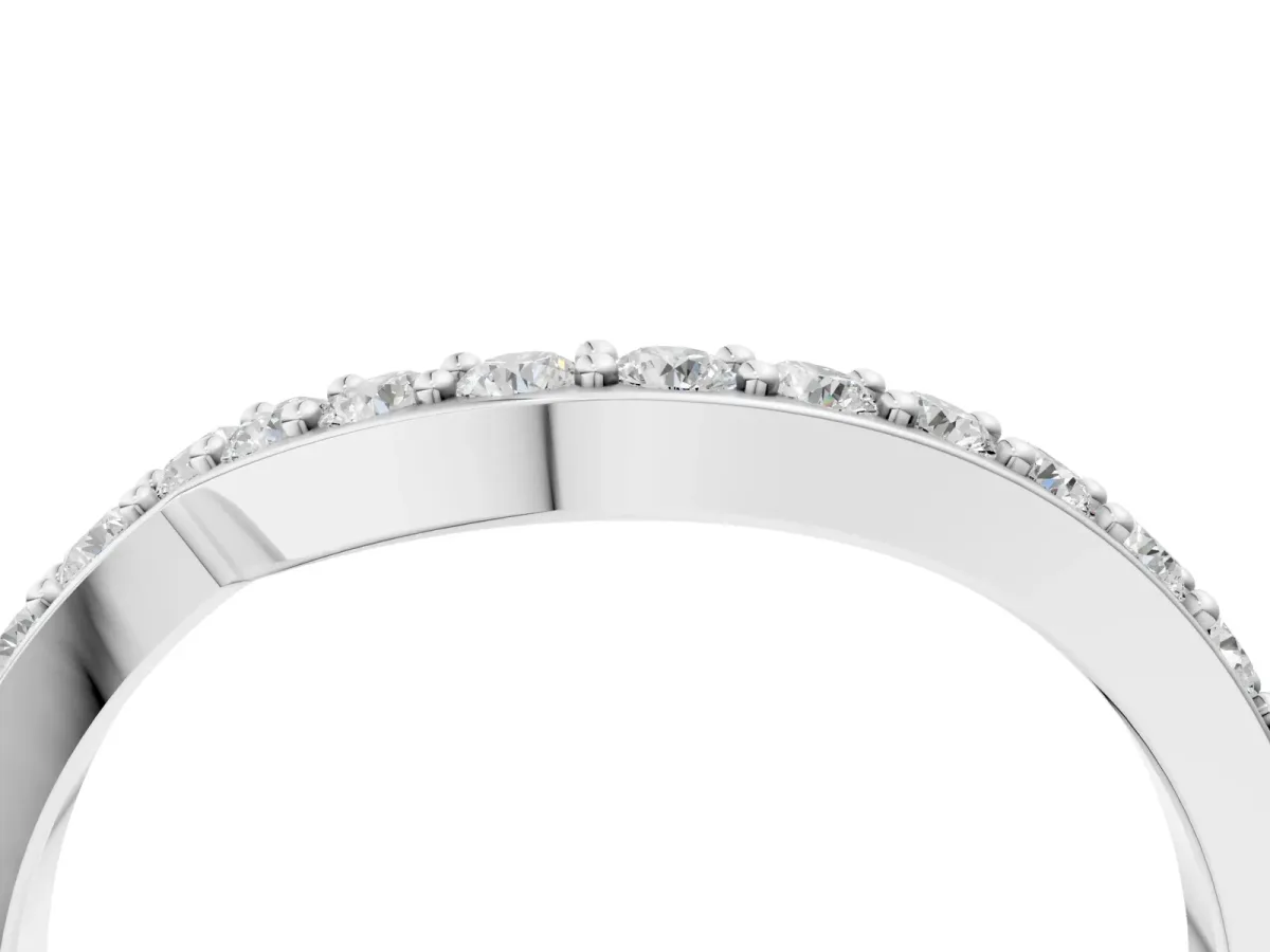 Pavé Round Diamond Twist Band with Channel Setting White gold