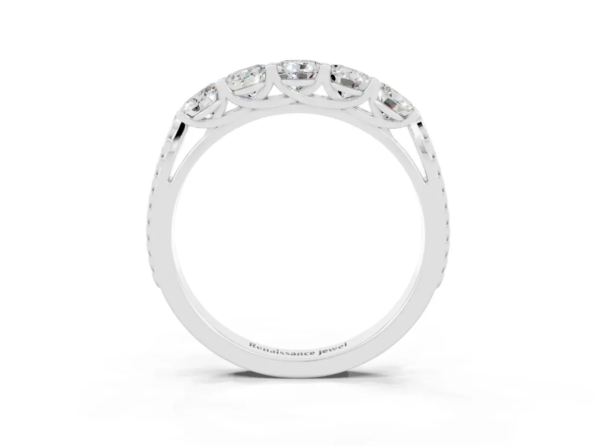 Five-Stone Round Moissanite Prong-Set Band Platinum