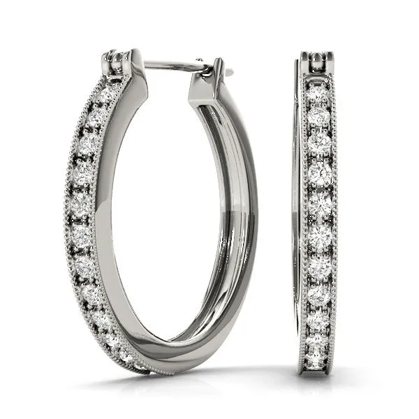Round Diamond Pave Hoop Earrings with Milgrain Edge Silver