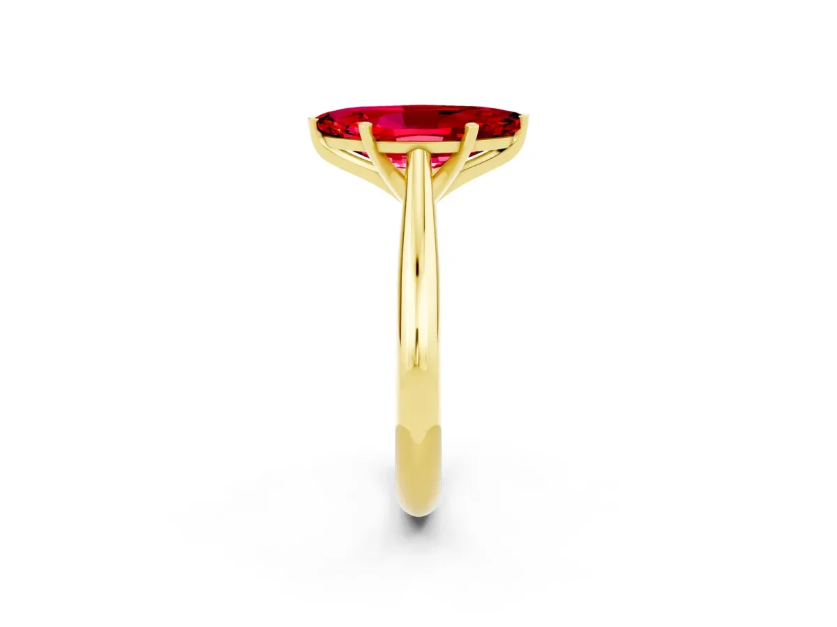 Marquise Cut Ruby Solitaire Engagement Ring with Cathedral Setting and Four-Prong Mount Yellow gold