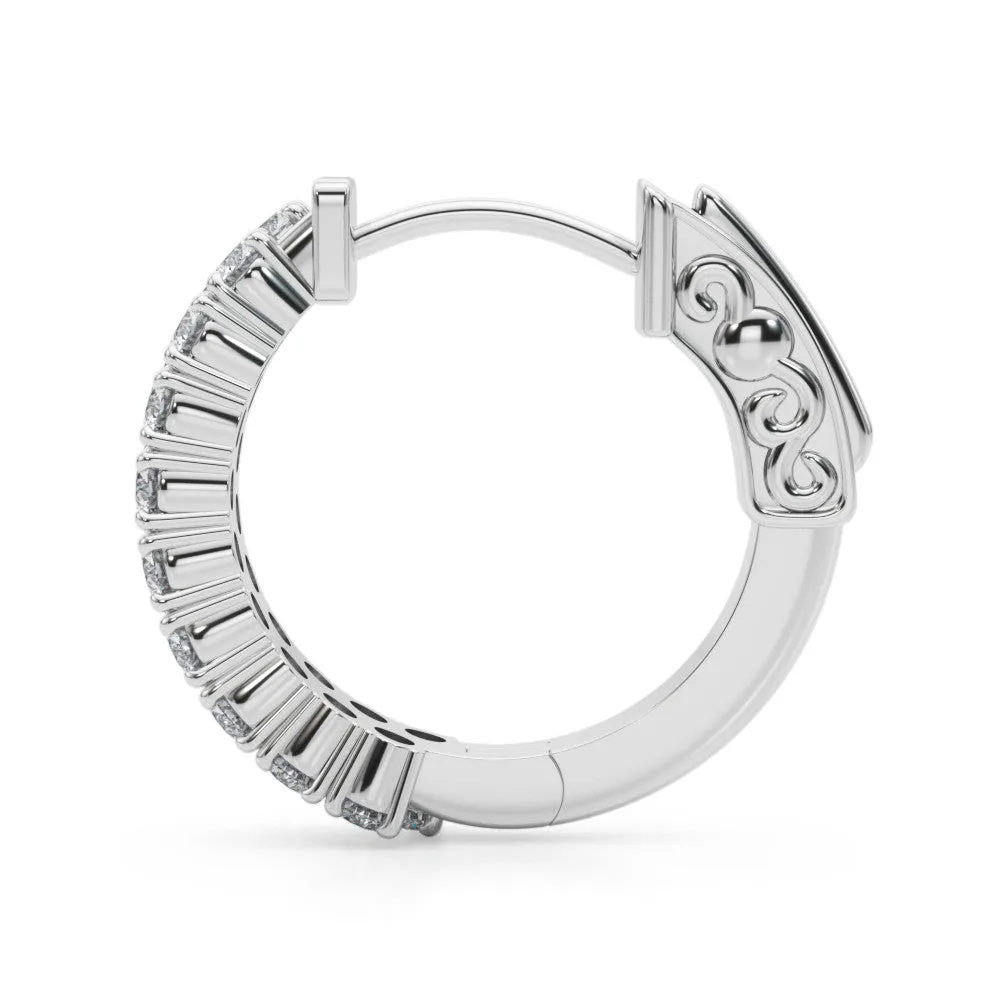 Pave Round Diamond Hoop Earrings with Channel Band and Shared Prong Setting Silver
