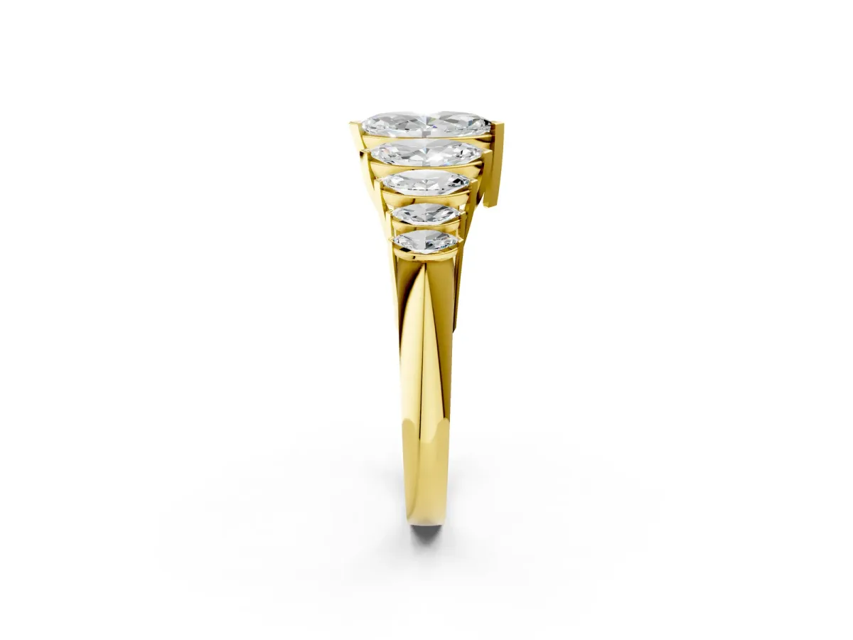 Marquise Diamond Prong Set Curved Band Yellow gold