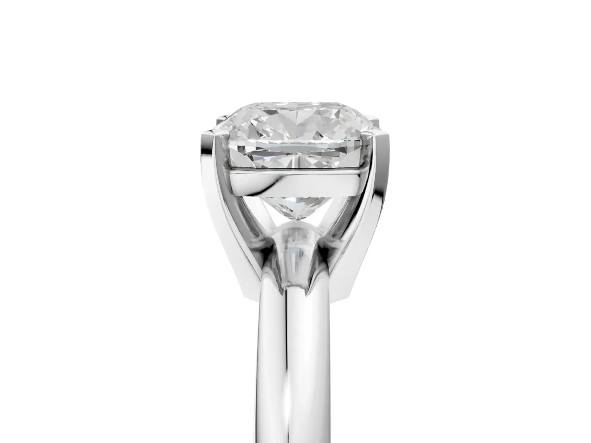 Cushion Cut Diamond Solitaire Engagement Ring with Round Band and Four-Prong Setting Silver