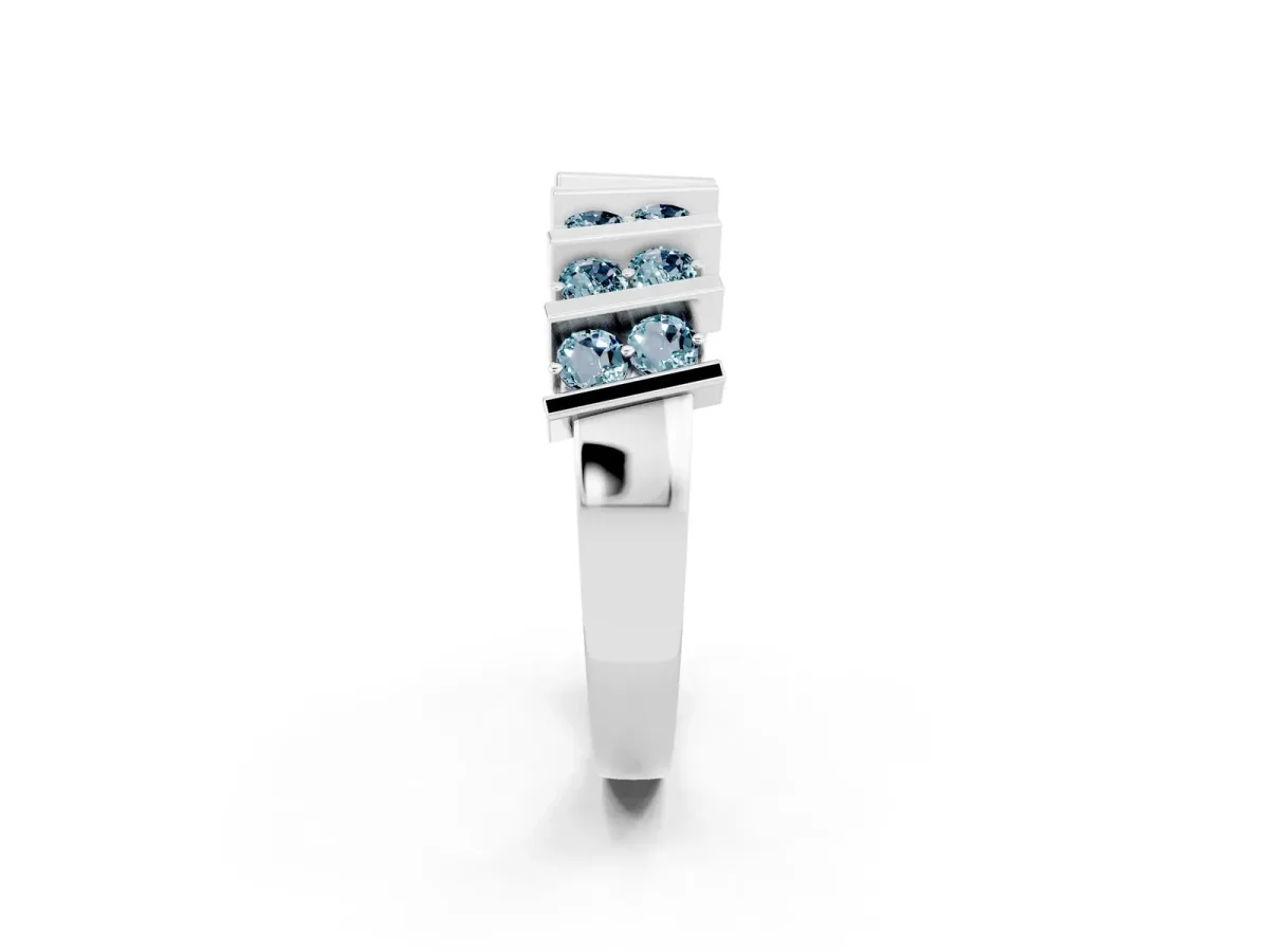 Channel Set Round Aquamarine Anniversary Band with Vertical Prongs Silver