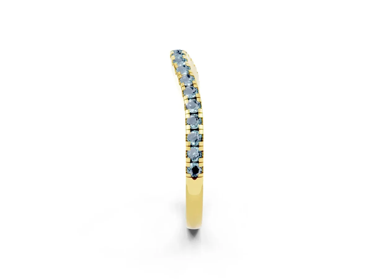 Round Aquamarine Pavé Half Eternity Band with Shared Prong Setting Yellow gold