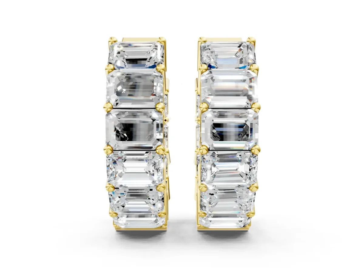 Emerald Diamond Huggie Hoop Earrings Yellow gold