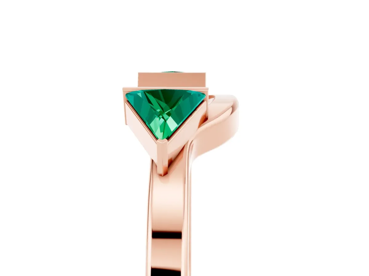 Trillion Emerald Open Band Ring with Bezel Setting Rose gold