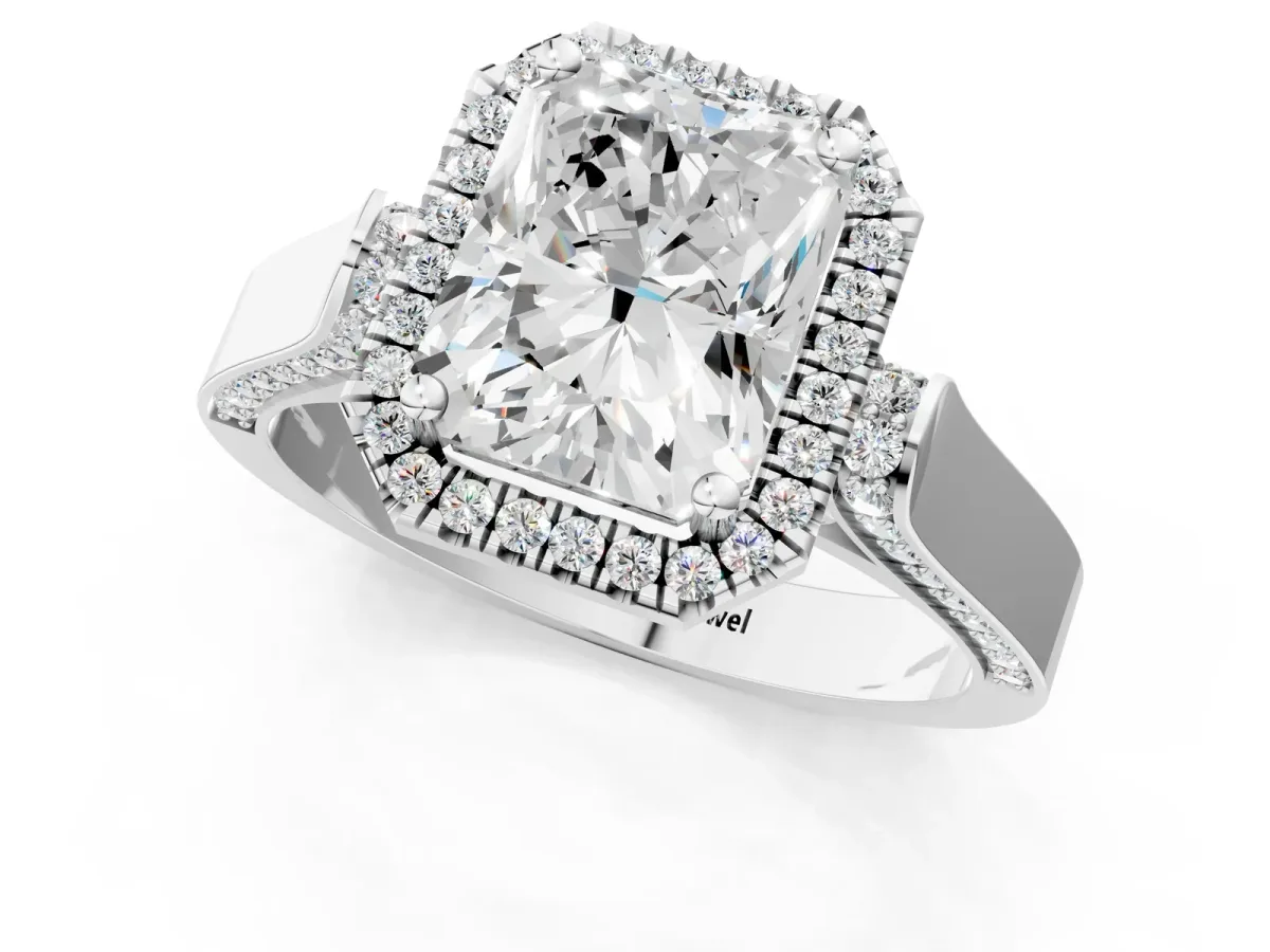 Radiant Cut Halo Pave Split Shank Prong Setting Ring Platinum