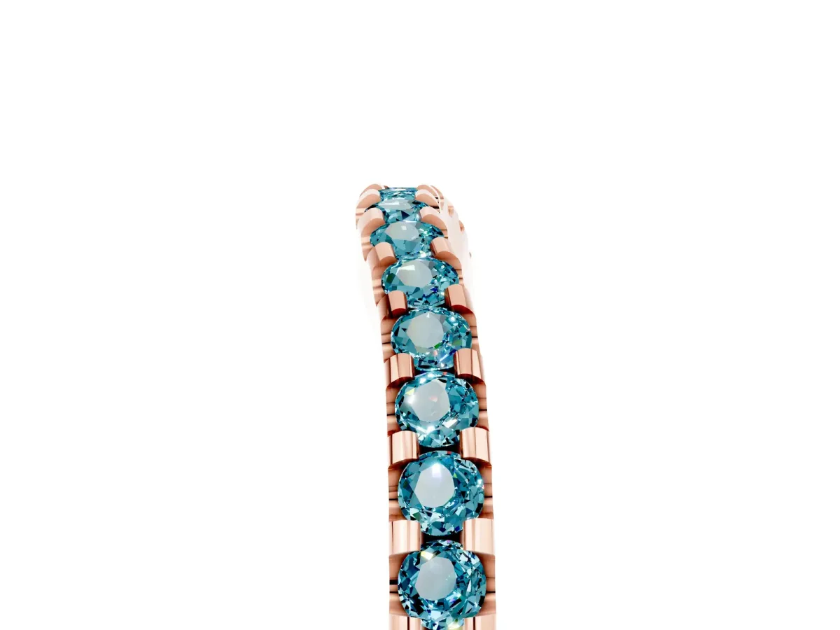 Round Blue Topaz Pavé Curved Wedding Band Rose gold